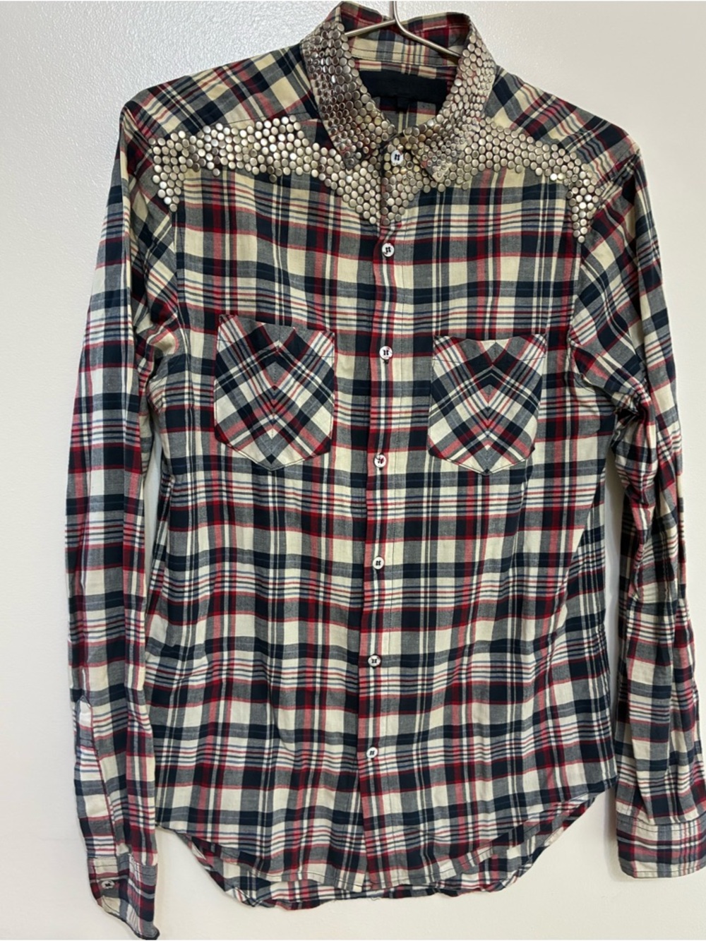 RittenHouse Stud-Embellished Red and Black Plaid Men's Shirt